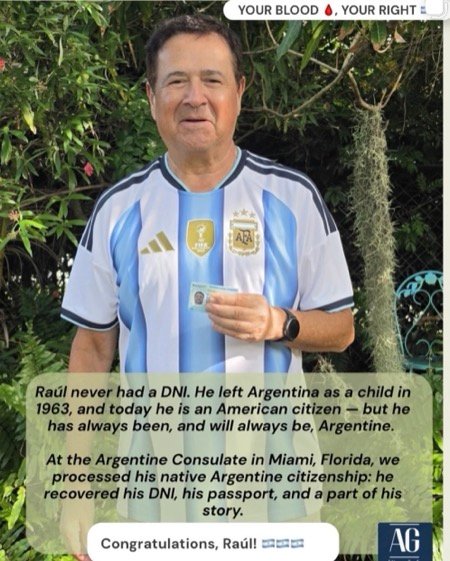 Raúl — Argentine citizen, recovered his DNI and passport through the Argentine Miami Consulate